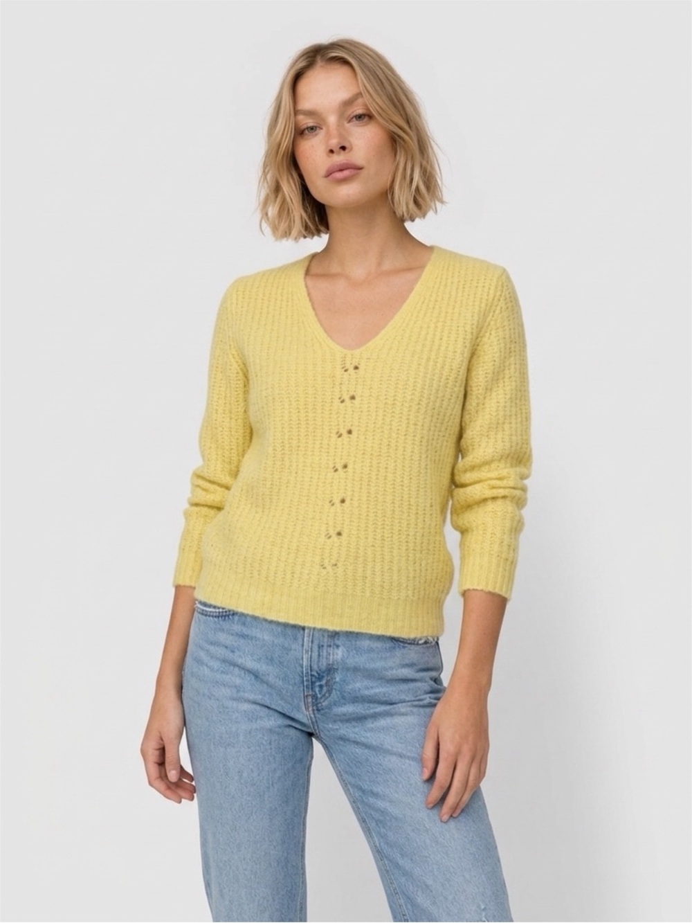 NWOT Annie Bing Sunny Ribbed Alpaca Wool V-Neck Sweater Size